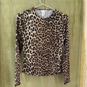 H&M Fitted Long Sleeve Blouse in Brown and Black